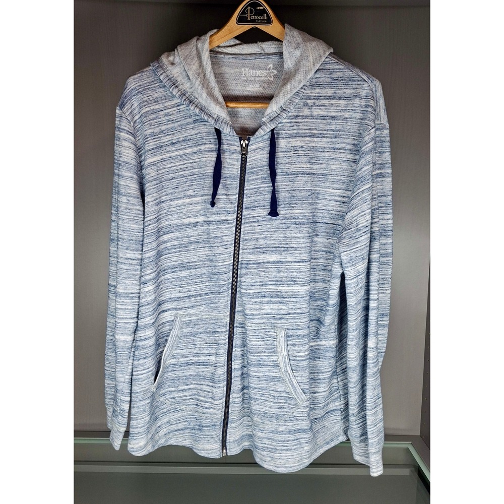Hanes Live Love Comfort Full Zip Hoodie Womens XL Blue Gray Marled